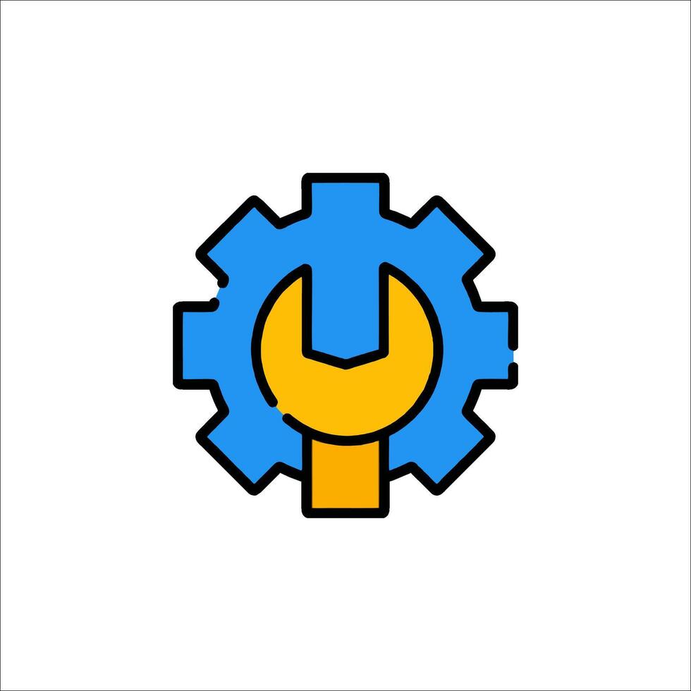A blue and yellow wrench icon on a white background vector