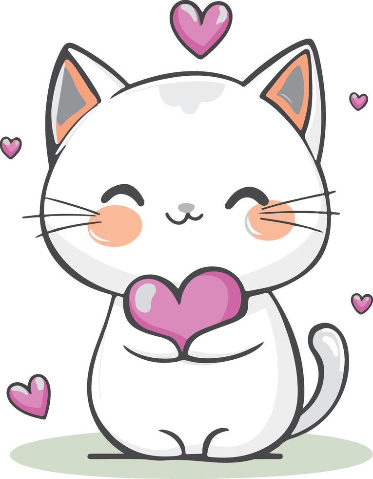 Cute cartoon cat holding a heart vector
