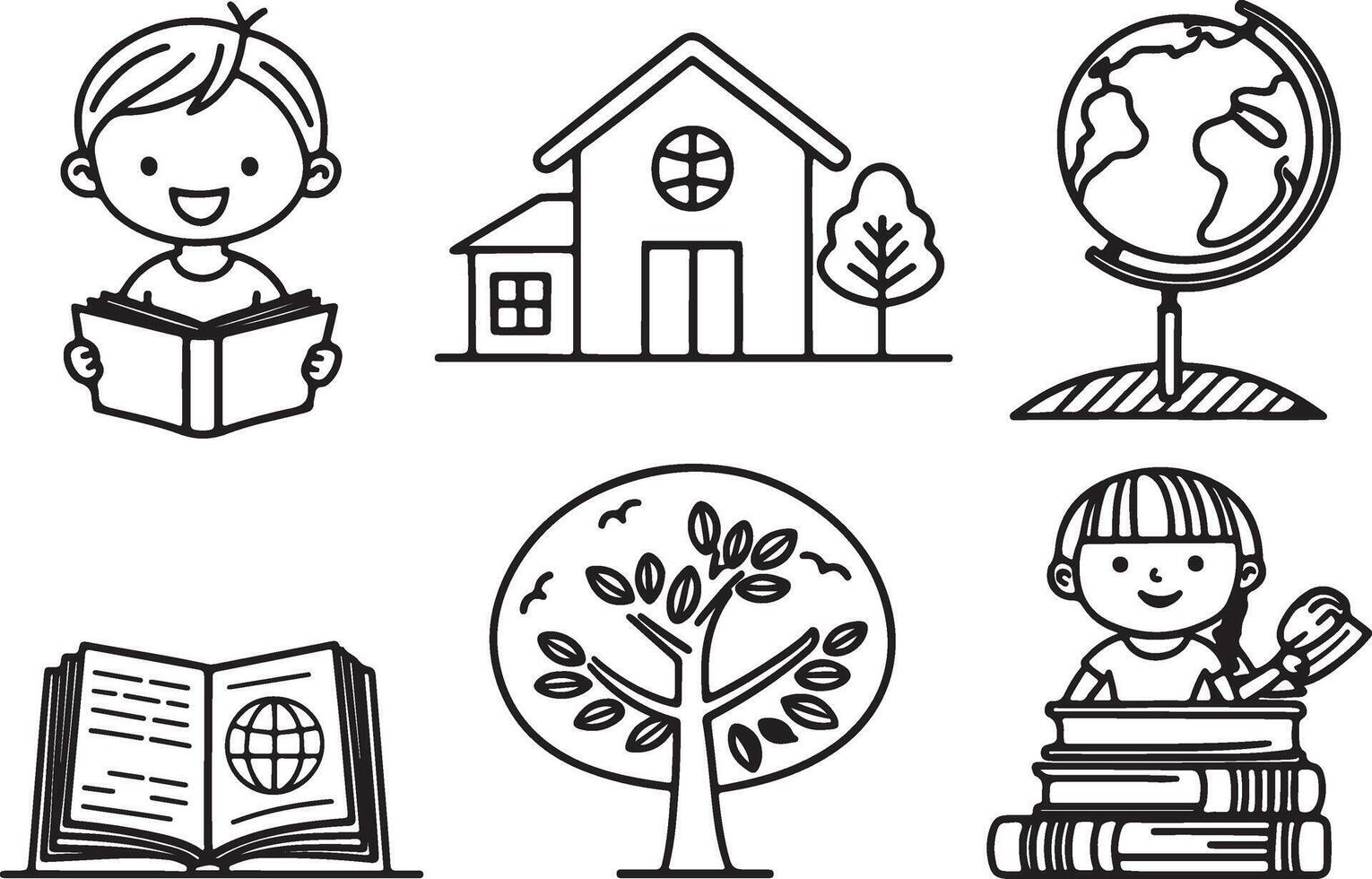 A set of international children's book day line art icons. Editable stroke outline illustration design. vector