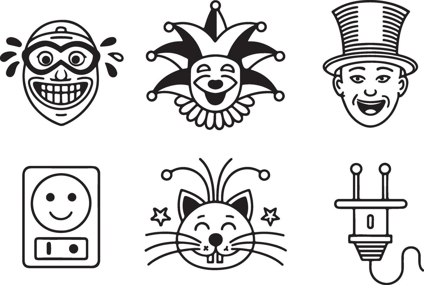 A set of April fool's day editable stroke line art icons and outline illustration. Funny linear isolated on a white background. vector