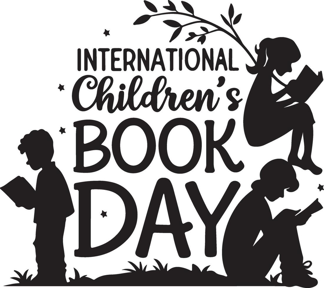 Banner and poster design of Children's Book Day with the typography using black color. vector