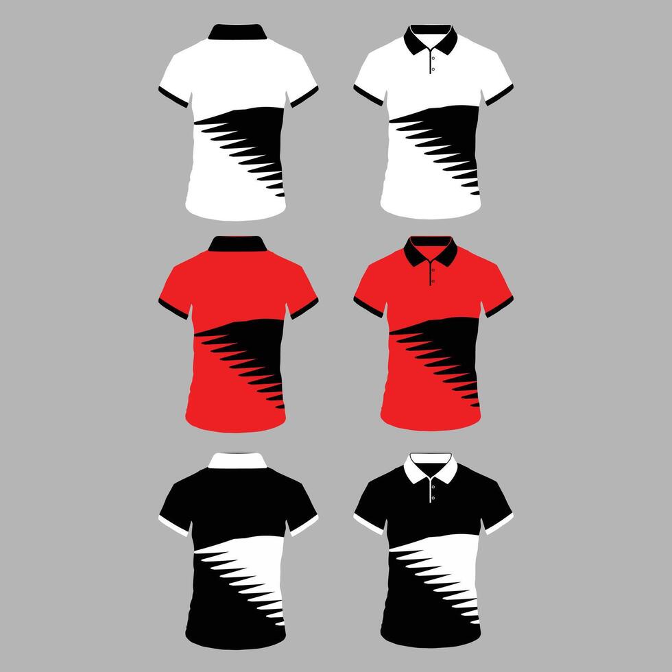 A set of mens polo shirts with different colors white black and red blank t shirt vector