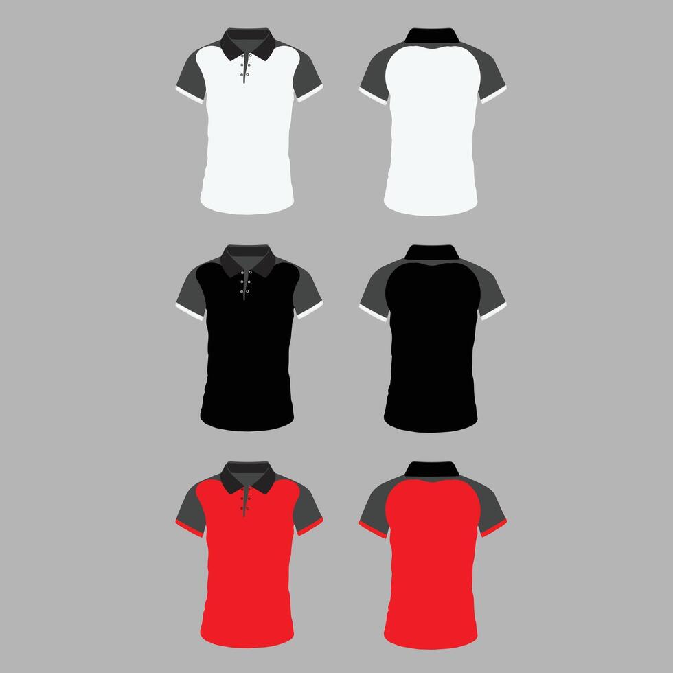 white black and red blank t shirt a set of mens polo shirts with different colors vector