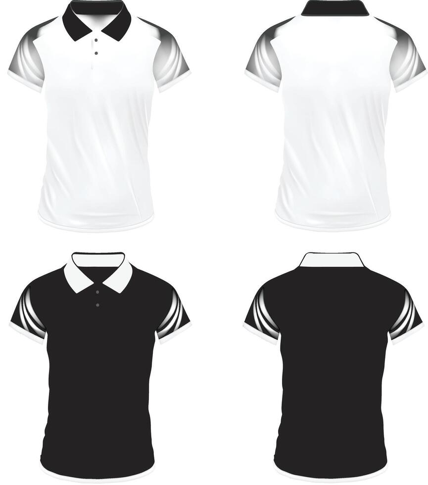 A set of mens polo shirts with different colors white black and red blank t shirt, vector
