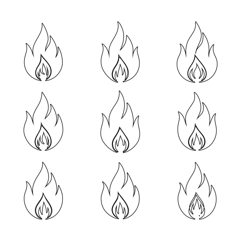 Continuous Single Line Bonfire Outline Illustration Set Minimalist Fire Sketch vector