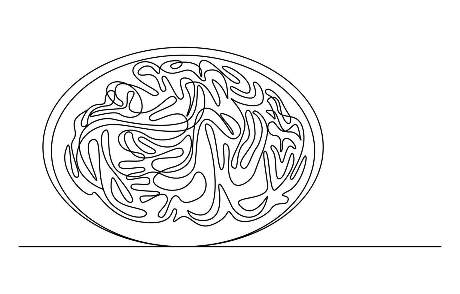 Fork with a plate of noodles in one continuous line drawing, vector