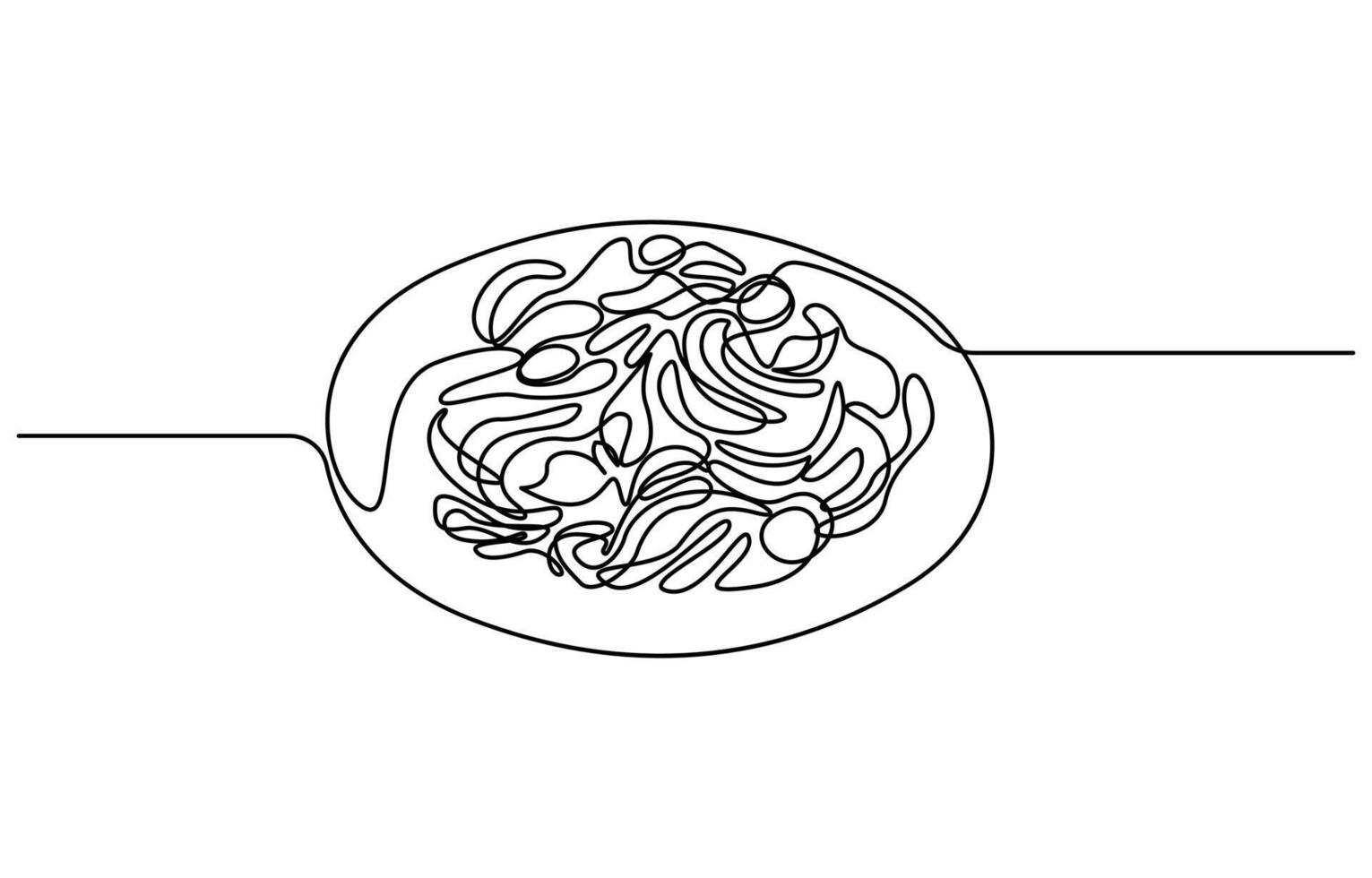 Fork with a plate of noodles in one continuous line vector