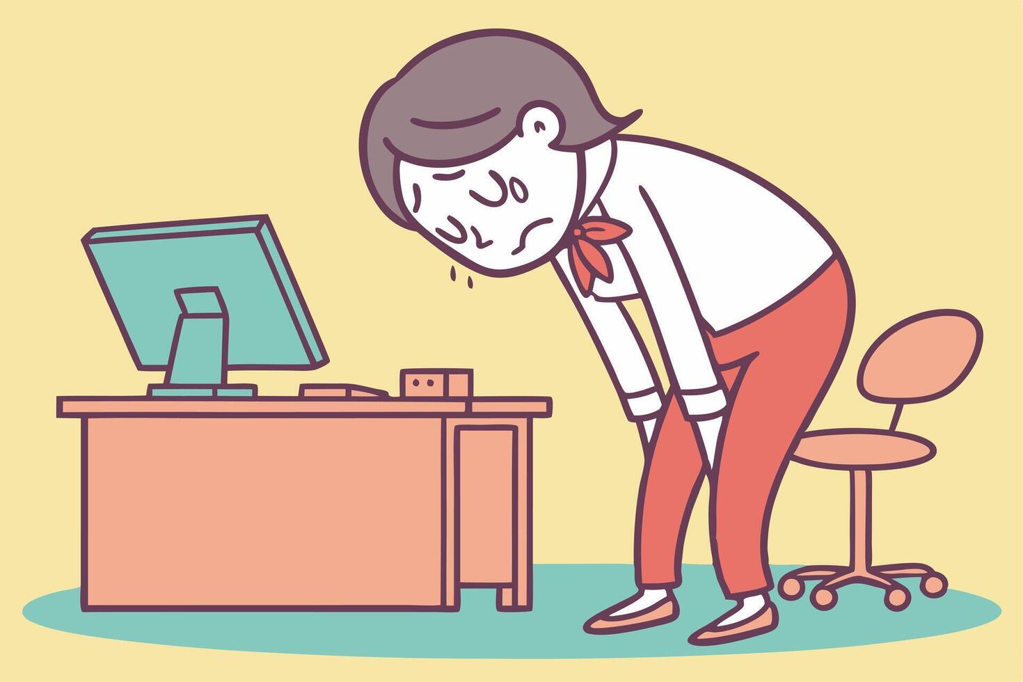 Illustration of a sad, depressed office worker character. Ideal for mental health, workplace stress, and burnout concepts. Flat cartoon style for relatable, impactful visuals. vector