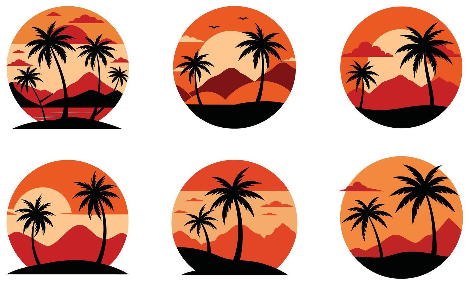 Tropical Beach Sunset Vintage Tee - Palm Tree Artwork vector