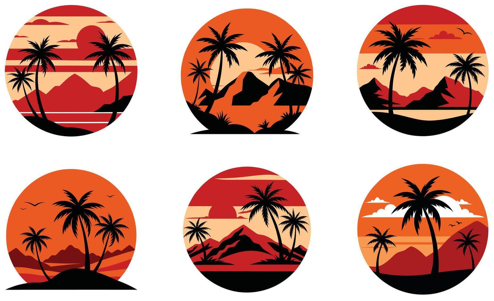 Minimalist Retro Sunset T-Shirt - Tropical Vibes and Nature vector