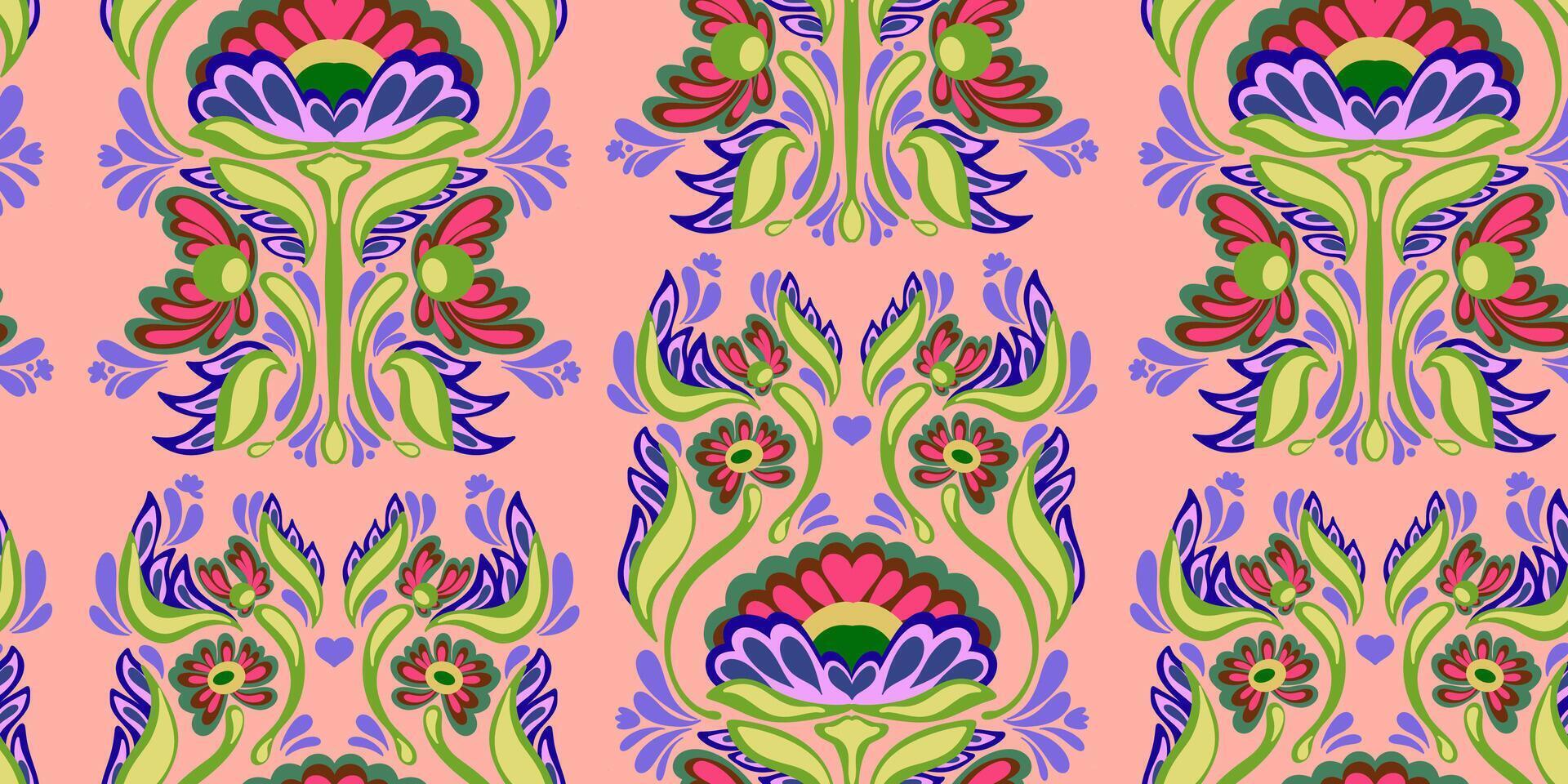 a pink and green floral pattern, on a pink background vector