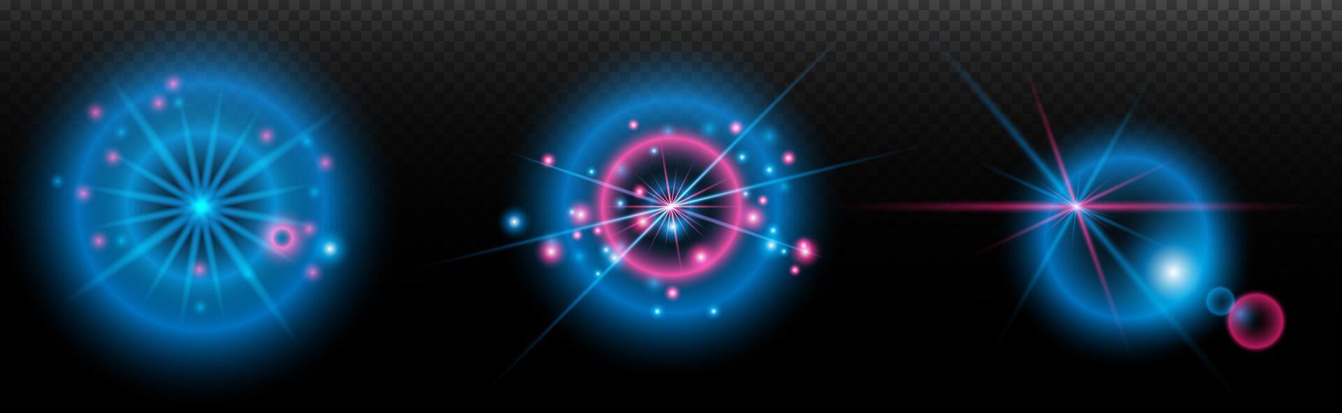 a set of glowing blue and pink lights on a black background vector
