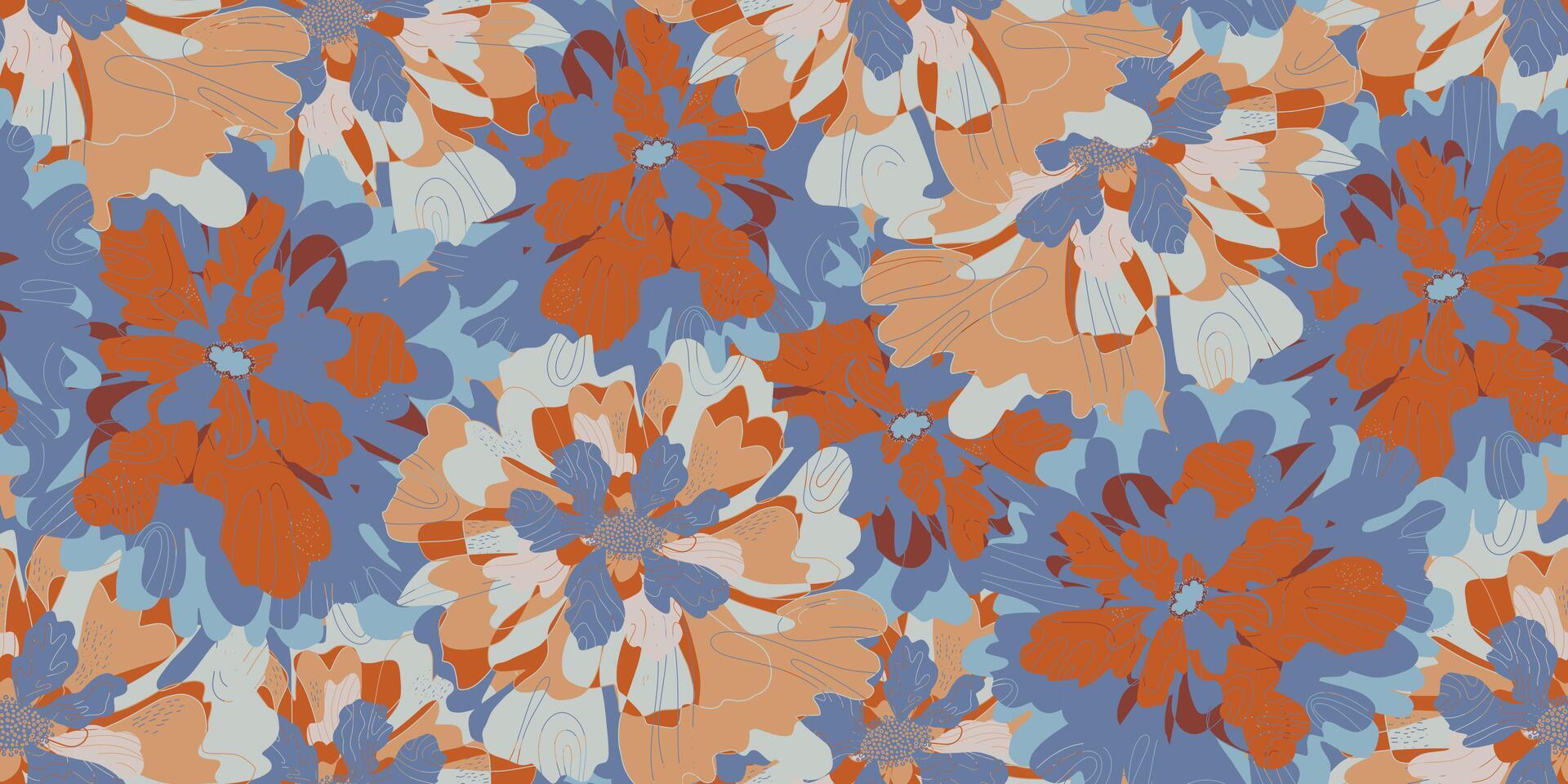 a blue and orange floral pattern on a white background vector