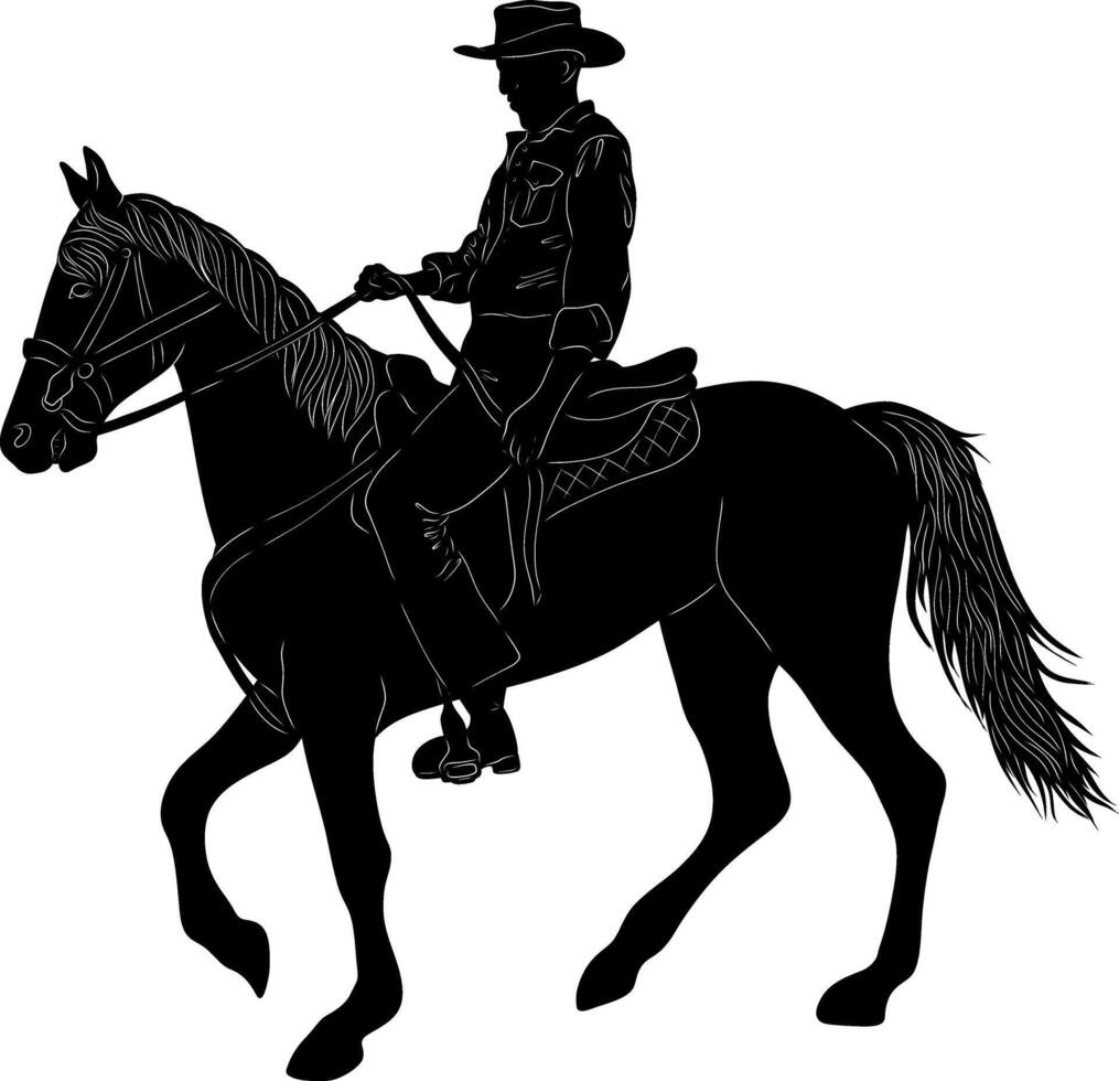 a silhouette of a cowboy riding a horse vector