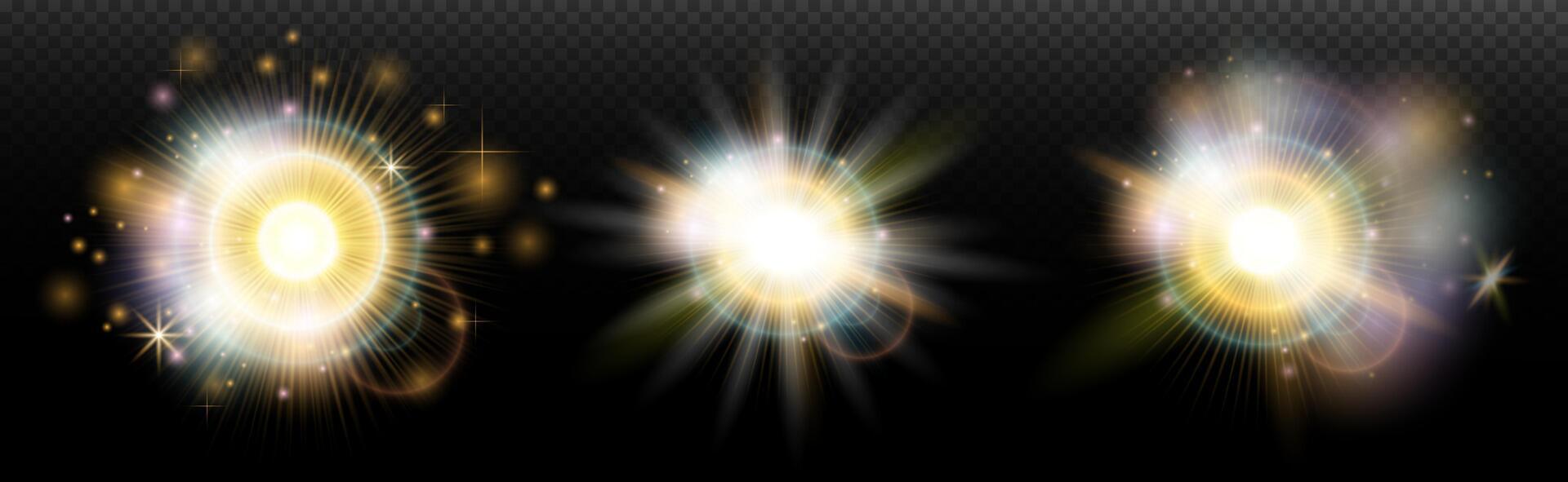 three different types of glowing light effects vector