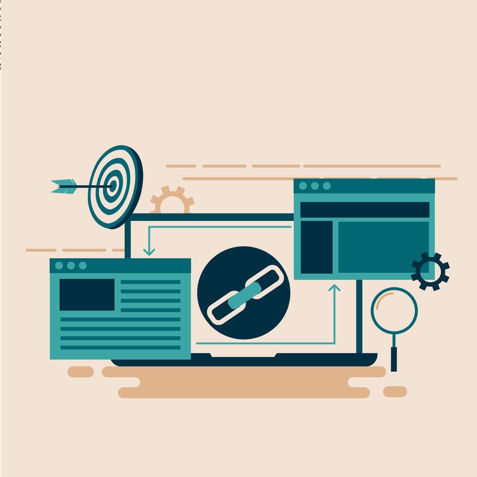 A laptop with a link and a target on it vector