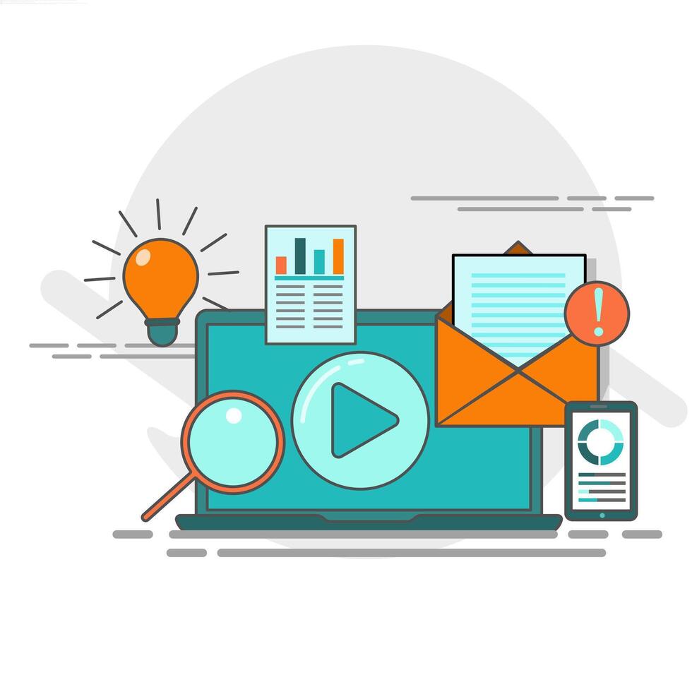 A laptop with a , email and other items vector