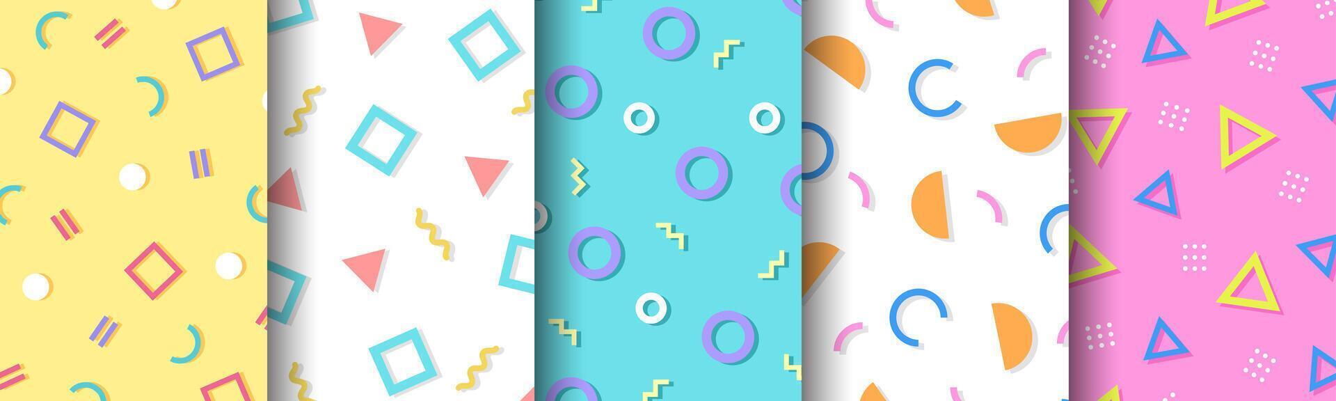 Collection of colorful geometric patterns. Decoration for geometric design artwork style, advertising, wrapping, printing, book cover vector