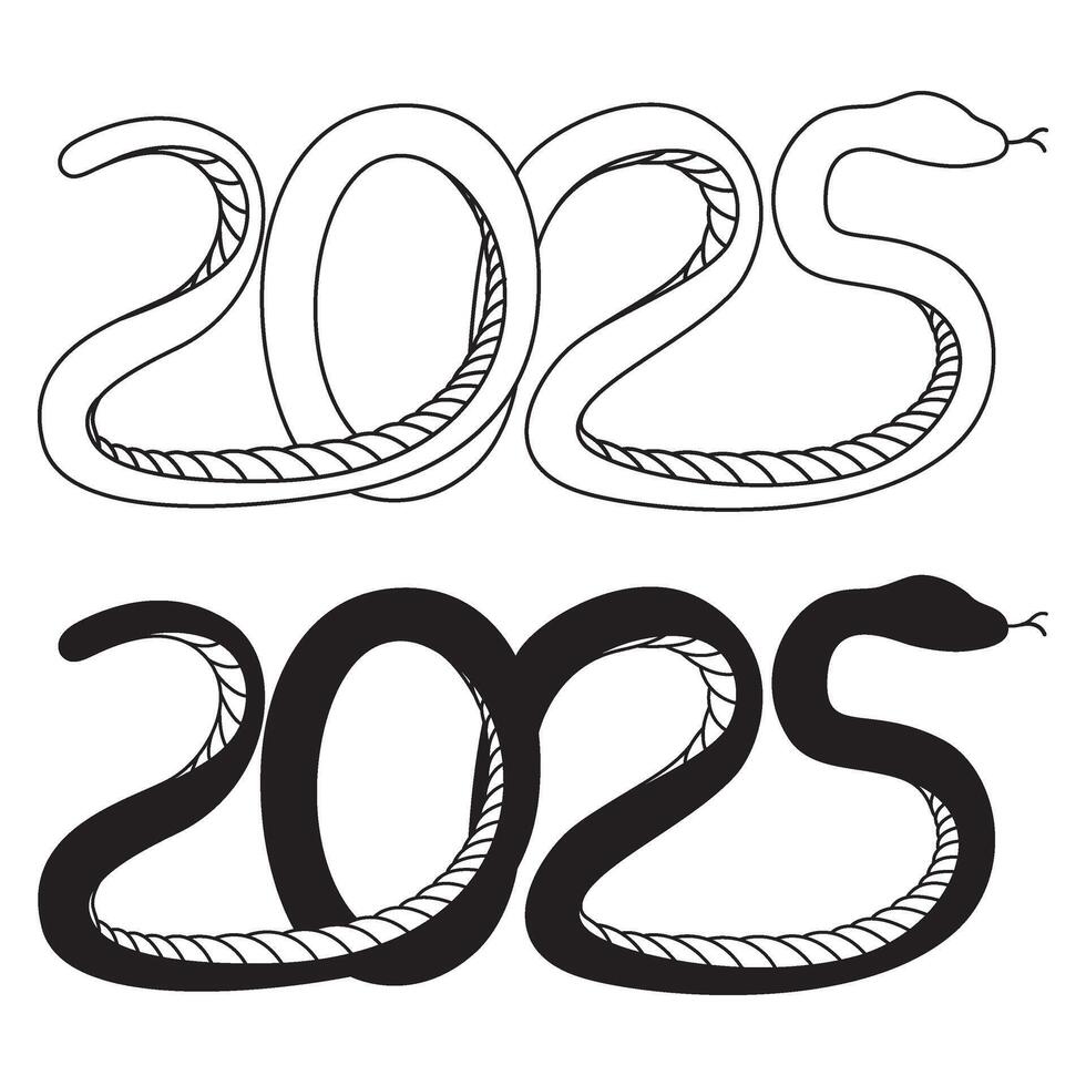 Serpentine year, creative silhouettes of snakes form the numeral year 2025 vector