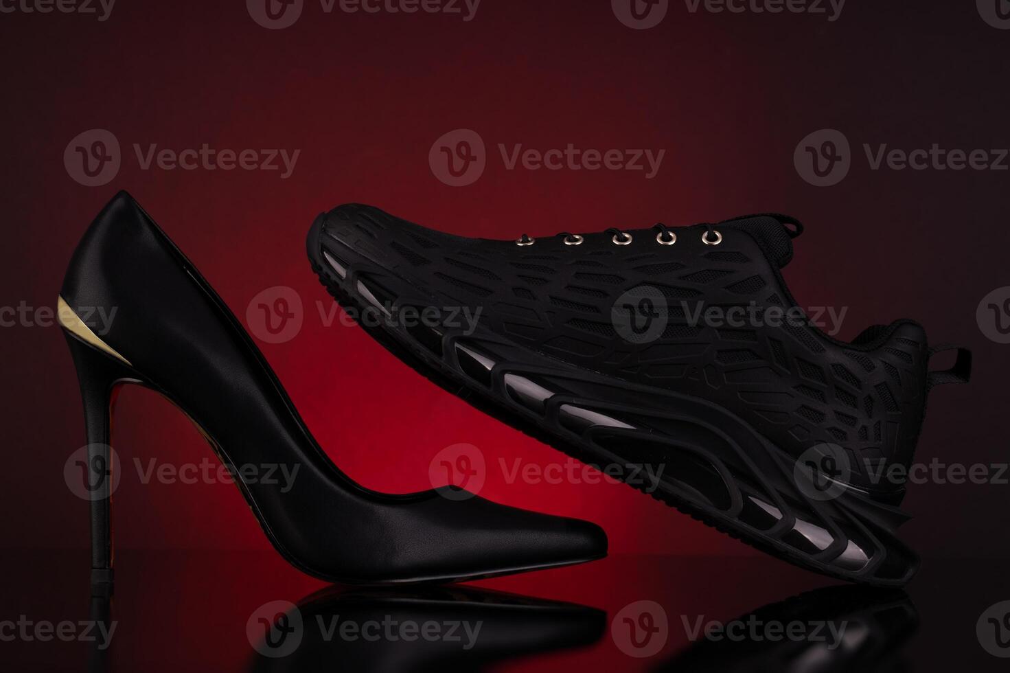 Contrast Between Classic High Heel and Modern Sneaker photo