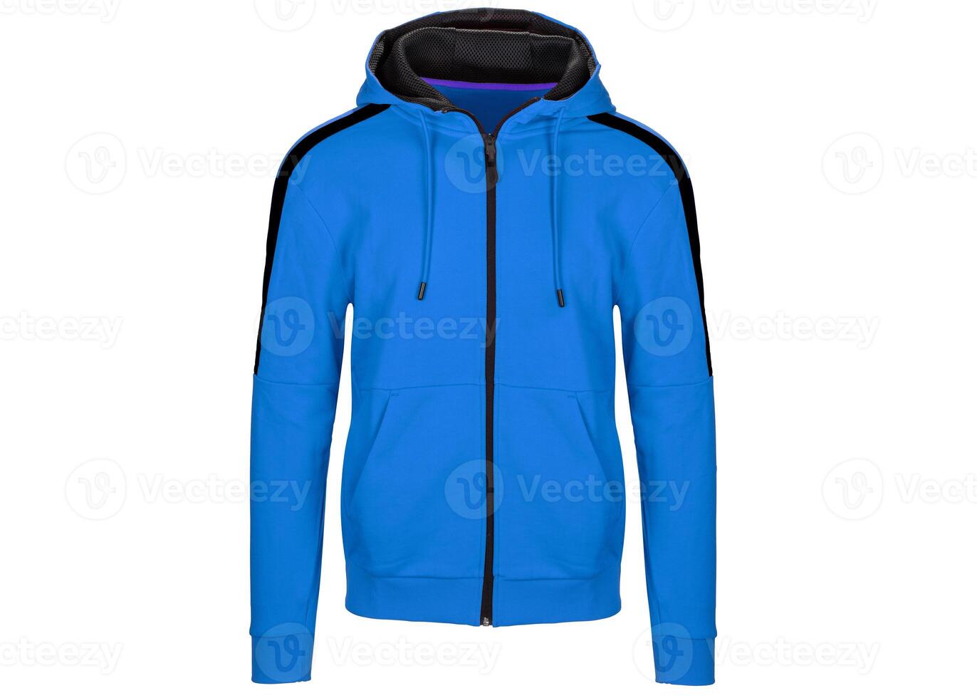 Blue Zip Up Hoodie with Black Accents photo