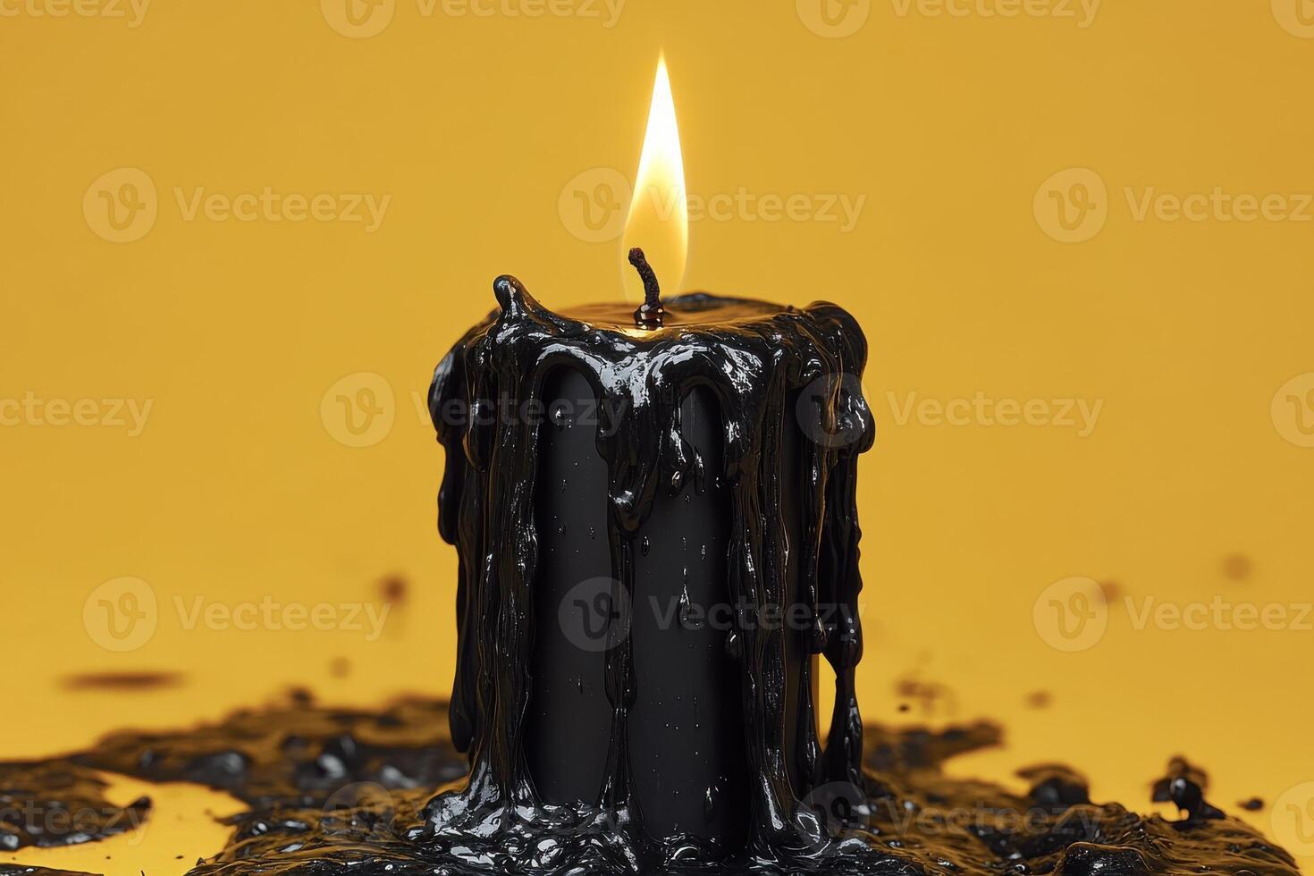 A Captivating Black Candle Melting Against a Luxurious Golden Background for Home Decor photo