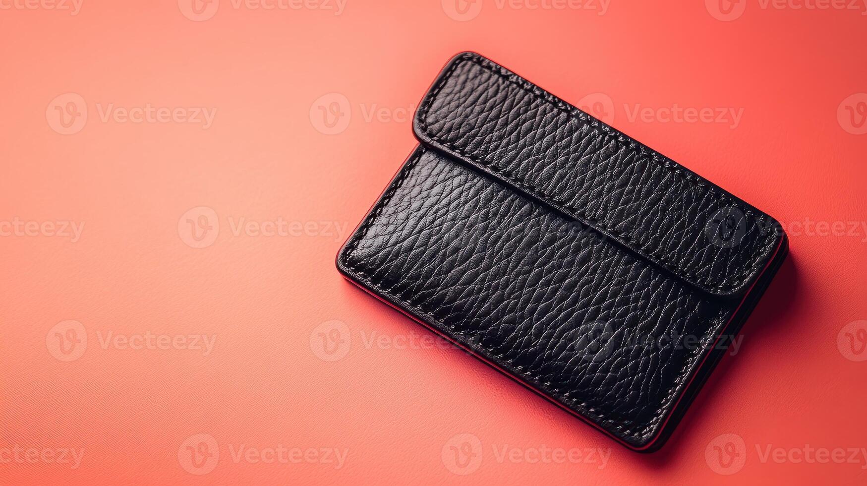 Stylish Minimalist Black Leather Wallet on a Soft Core Background Perfect for Fashion and Accessory Promotions photo