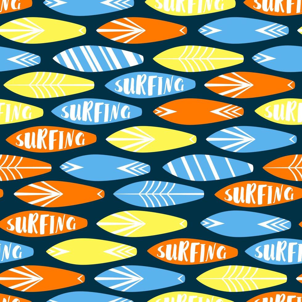 Seamless pattern background with bright surfboard vector