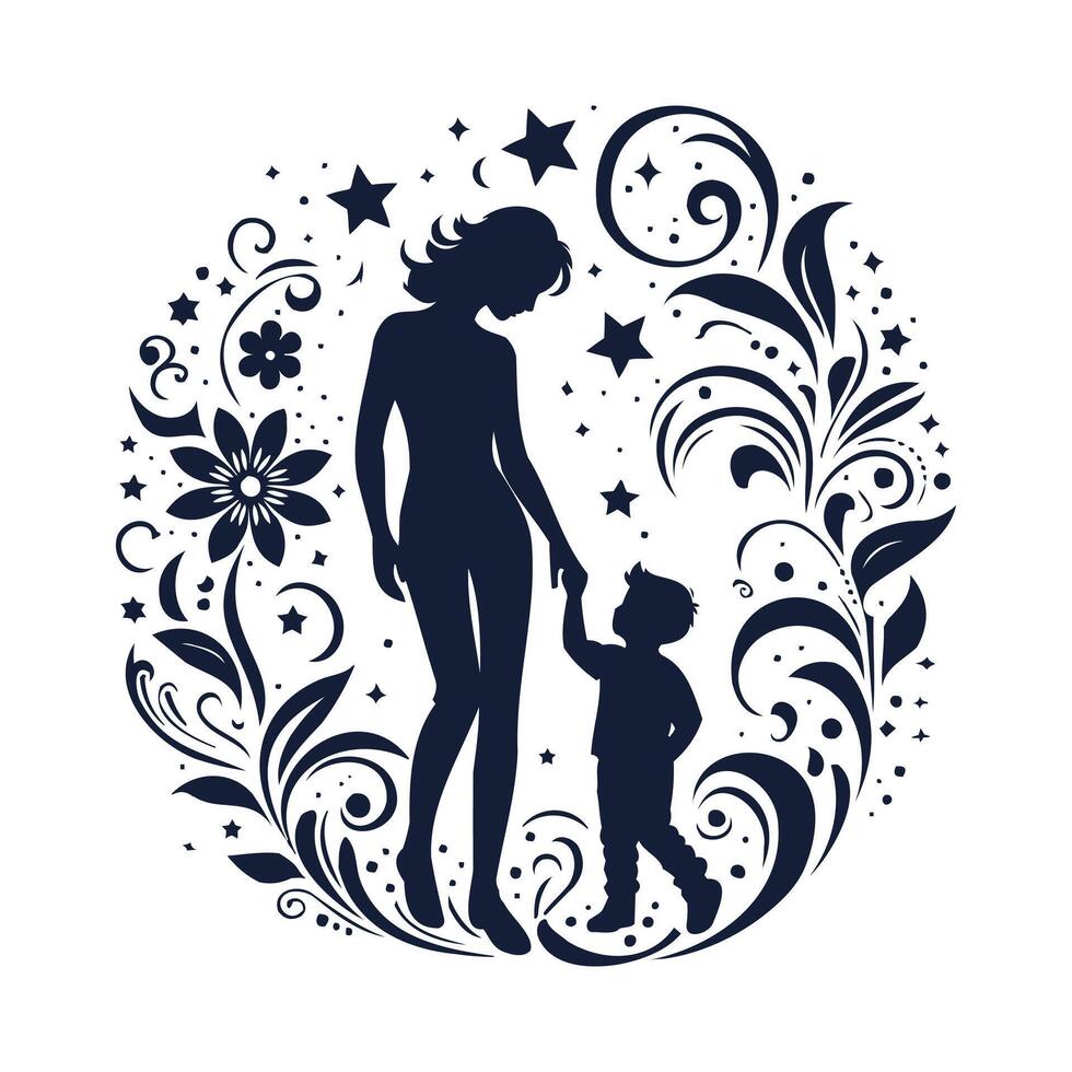 Mother and Child Silhouette for Mother's Day Special Art vector