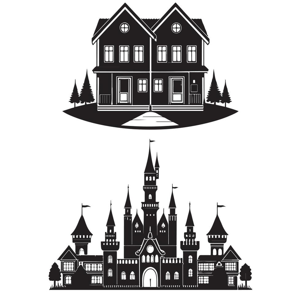 set of house silhouettes on isolated background vector