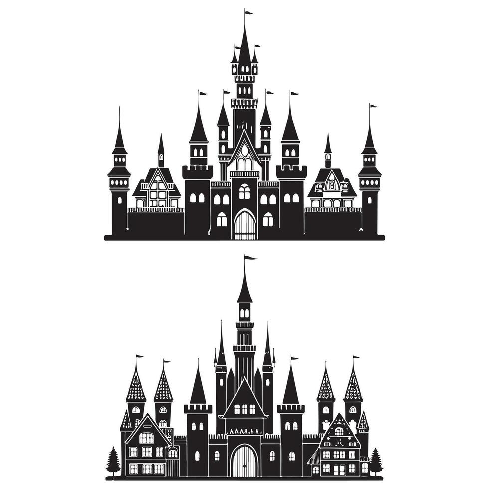 set of castle silhouettes on isolated background vector