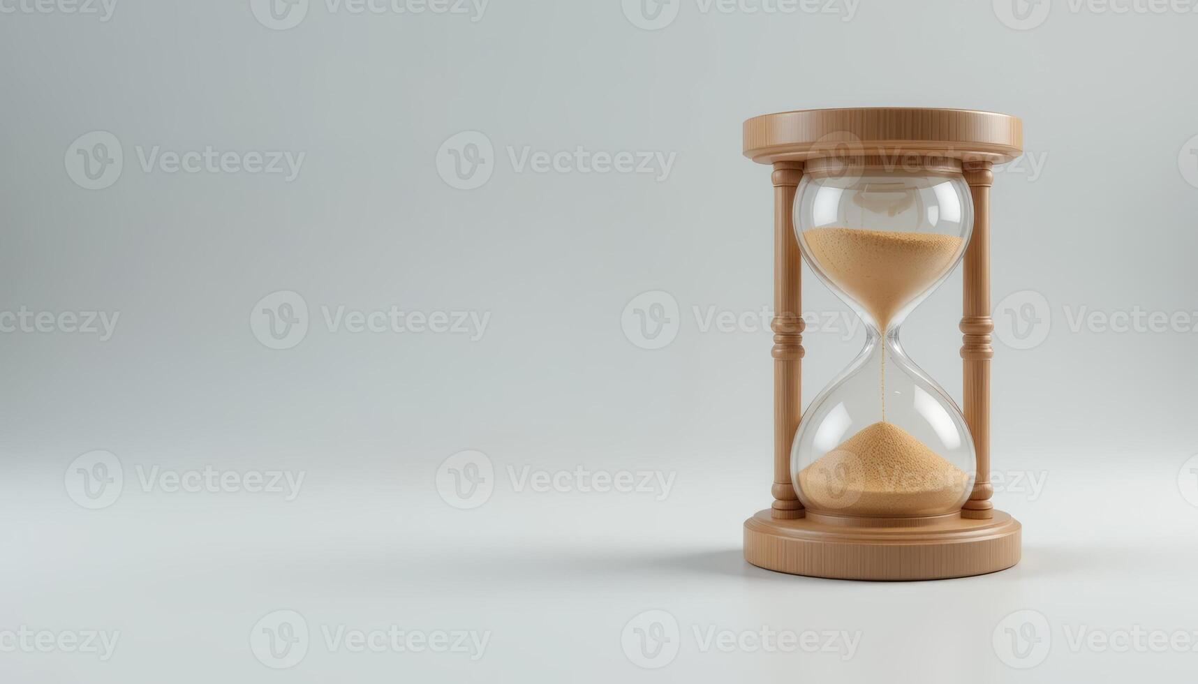 An hourglass filled with sand represents the passage of time, evoking thoughts of patience and the importance of time management. photo