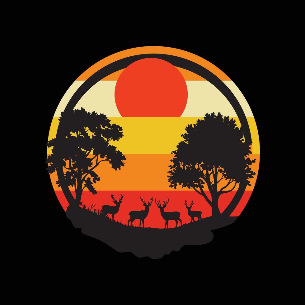Retro Vintage Forest Animal T-Shirt Design vector