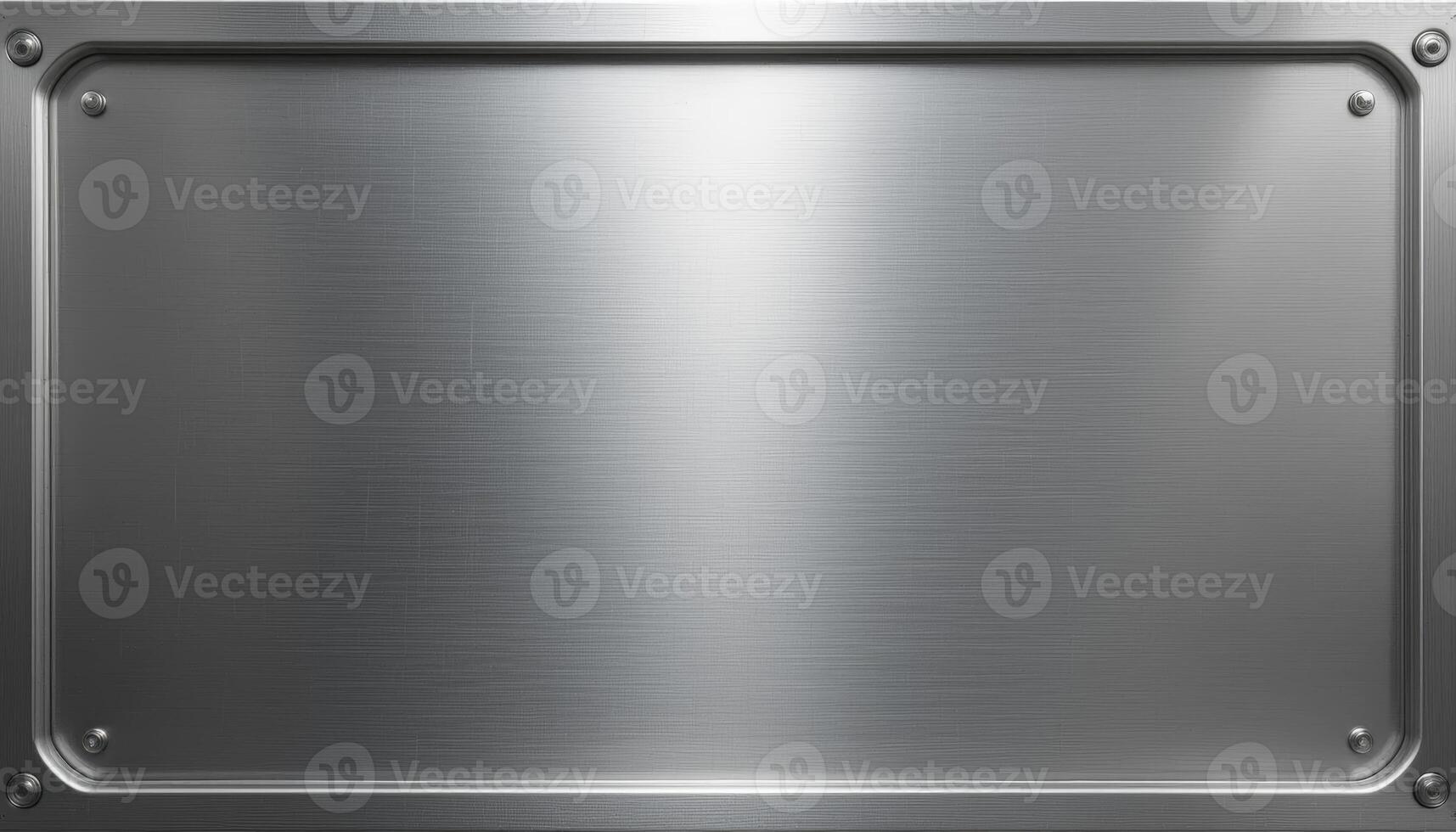 A brushed metal plate with screws at the corners, creating a textured and industrial look. Useful for backgrounds, design elements, and representing strength and durability. photo