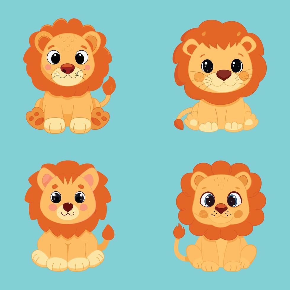 Lion Cartoon In Flat Style vector