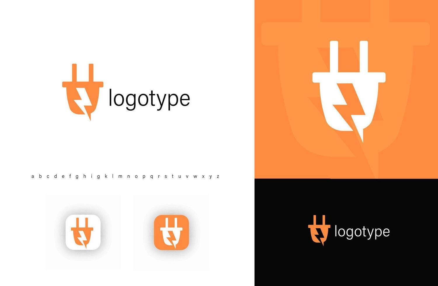 Minimalist electric plug logo with lightning bolt, symbolizing energy, power, charging. Ideal for electrical companies, renewable energy, smart devices, technology brands. logo vector