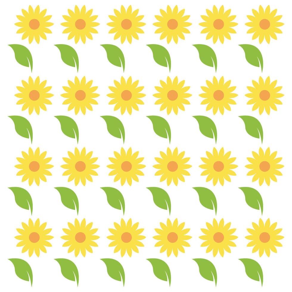 Sunflower and Green Leaf Pattern Botanical Design Natural Elements Isolated White Background Decorative Use vector