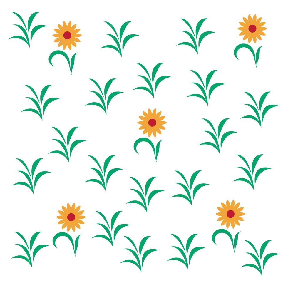 Sunflower and Green Sprout Pattern Botanical Design Natural Elements Isolated White Background Decorative Use vector