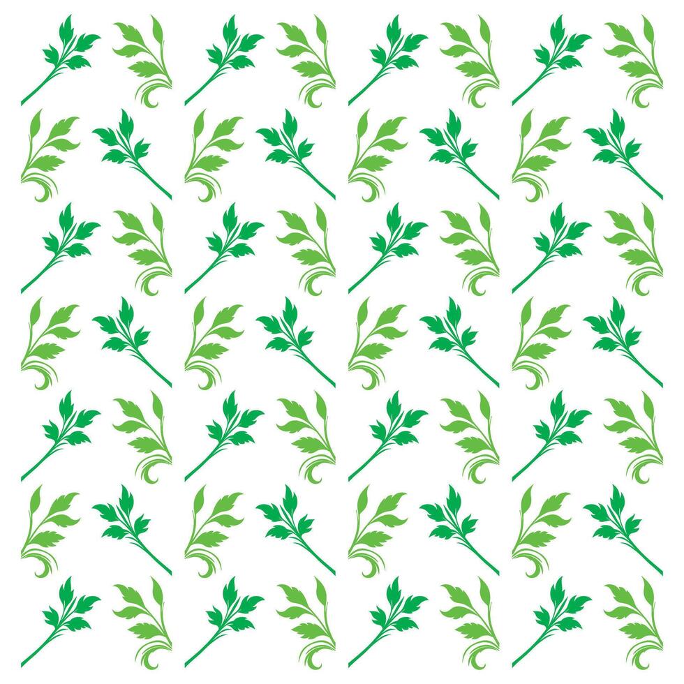 Green Leaves and Branch Pattern Two Shades Botanical Design Natural Elements Isolated White Background Decorative Use vector