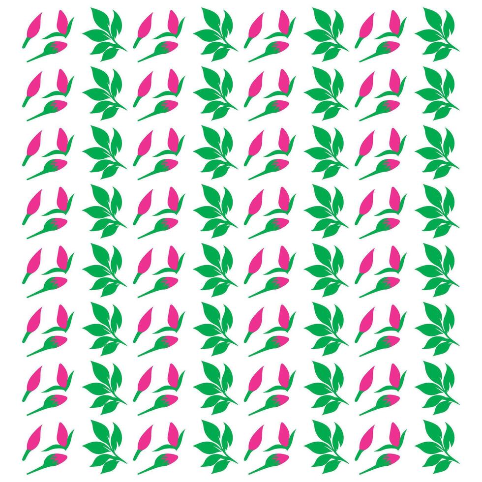 Pink Buds and Green Leaves Pattern Botanical Design with Natural Elements Isolated on White Background for Decorative Use vector