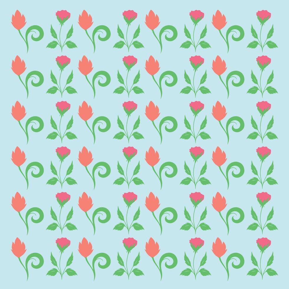 Tulip Flower Pattern with Swirls Light Blue Background Botanical Design Natural Elements Decorative Use vector