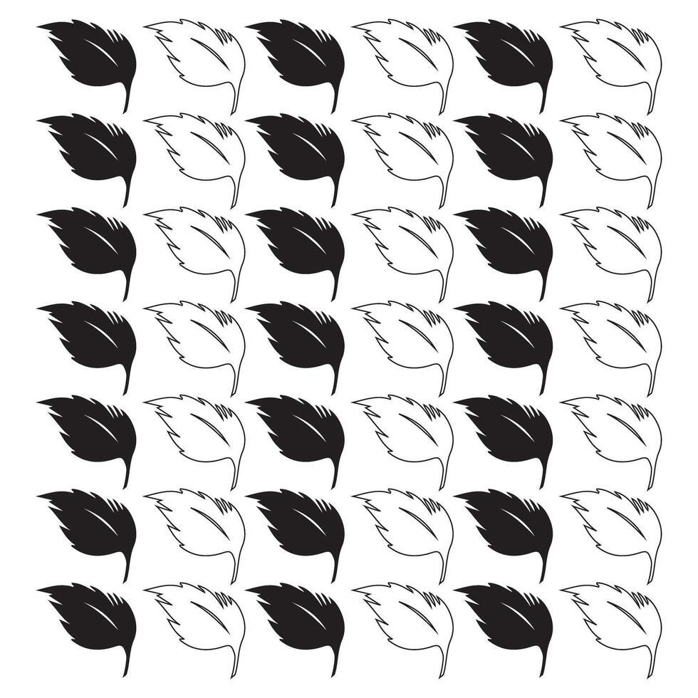 Black and White Leaf Pattern Outline and Solid Leaves Botanical Design Natural Elements Isolated White Background Decorative Use vector