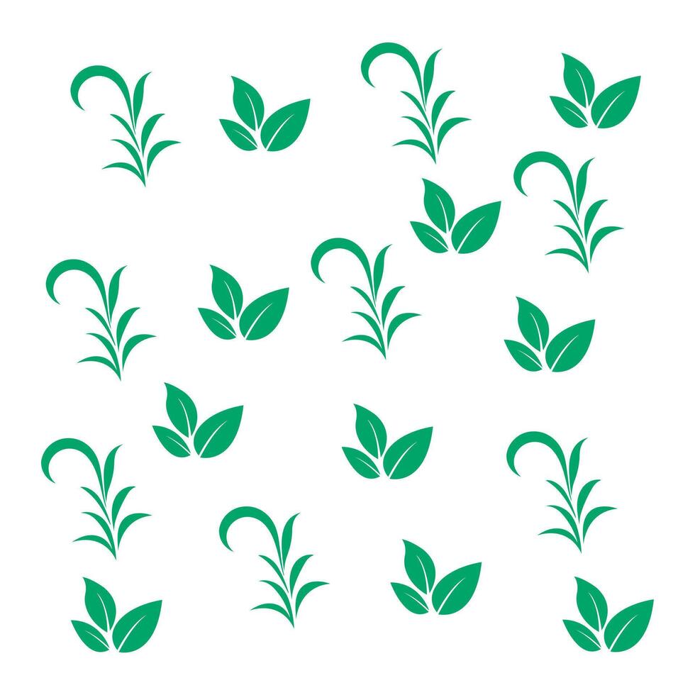 Green Leaves and Stylized Branch Pattern Botanical Design Natural Elements Isolated White Background Decorative Use vector