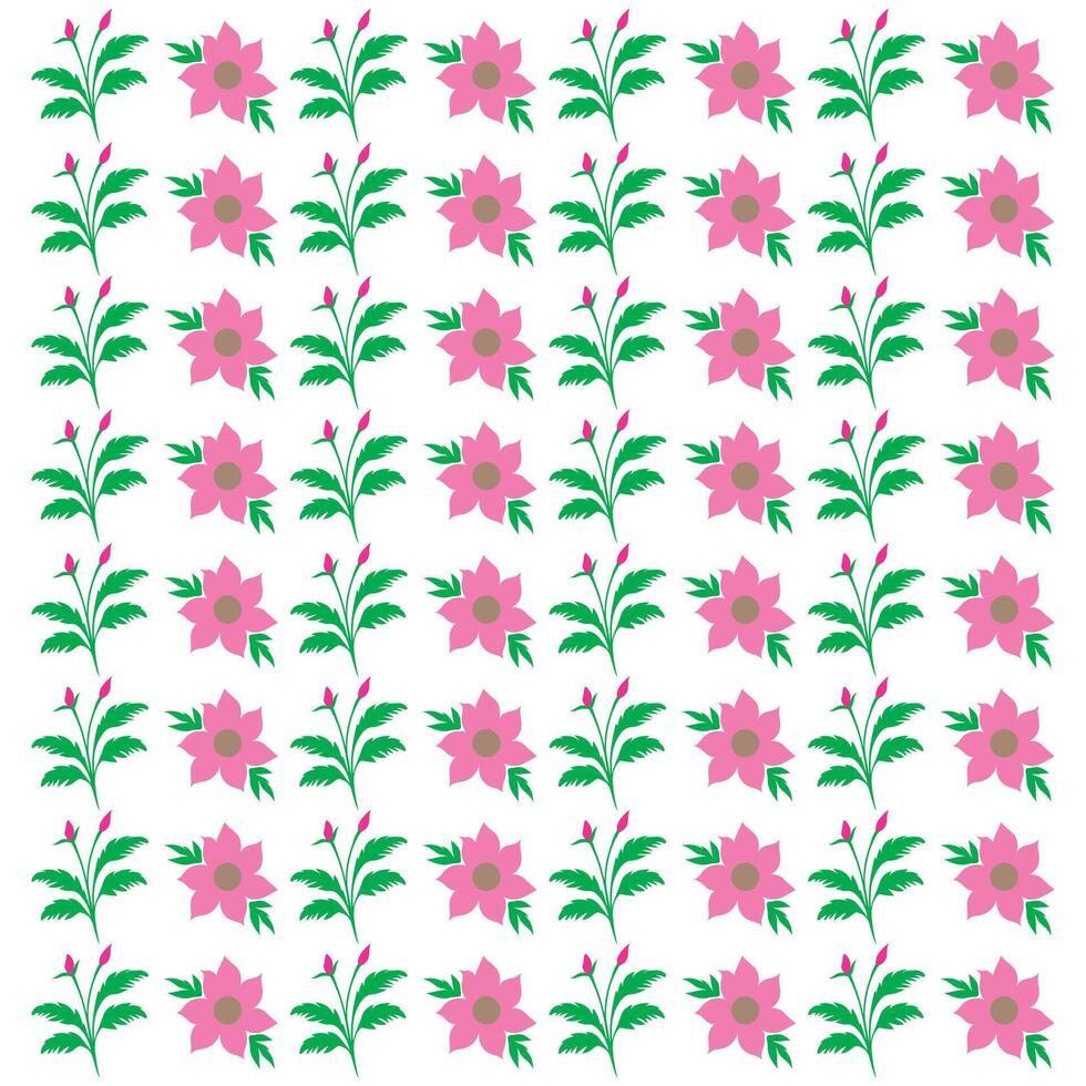 Pink Flower and Green Branch Pattern Botanical Design with Natural Elements Isolated on White Background for Decorative Use vector