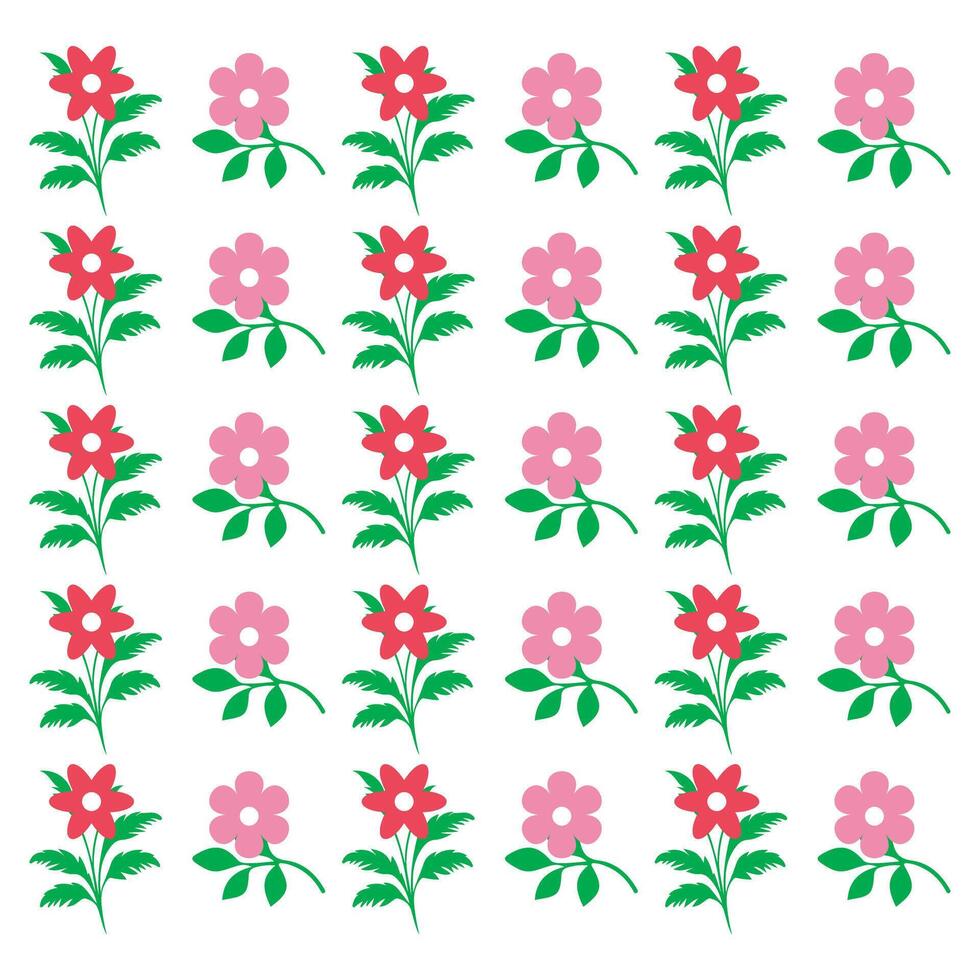 Red and Pink Flowers Pattern Botanical Design with Natural Elements Isolated on White Background for Decorative Use vector