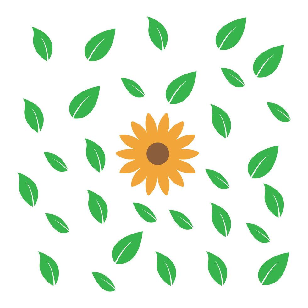 Sunflower and Scattered Leaves Design Botanical Elements Isolated White Background Natural Motif Decorative Use vector