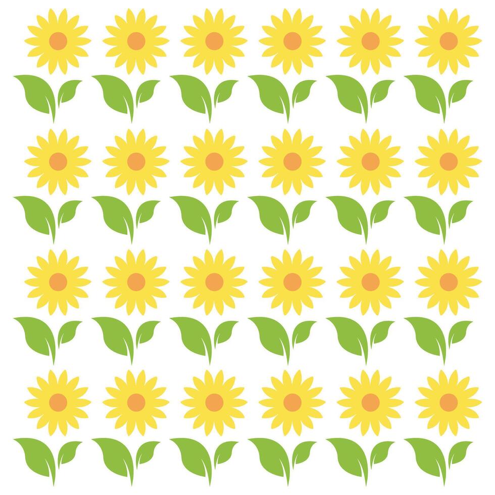 Sunflower Pattern Floral Design with Natural Elements Isolated on White Background Decorative Use vector