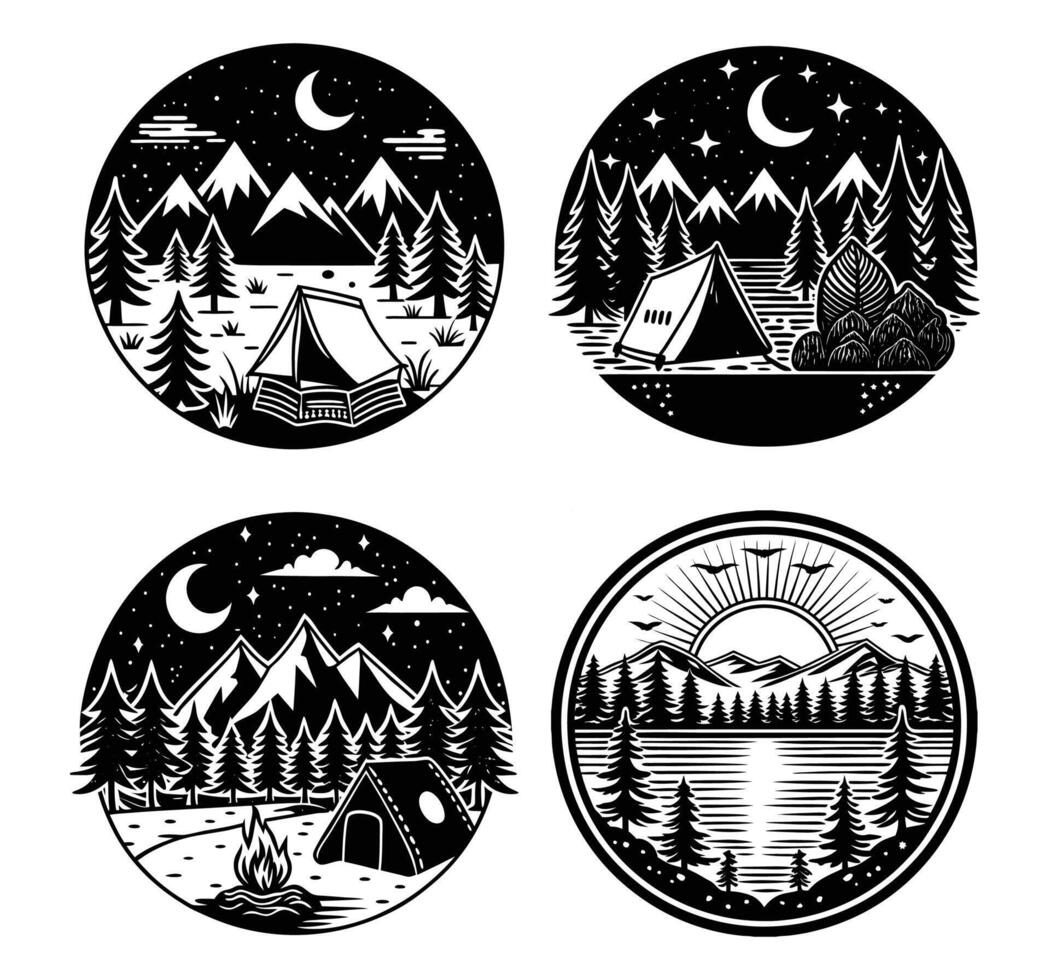 Set of an illustration design with a camping and nature theme vector