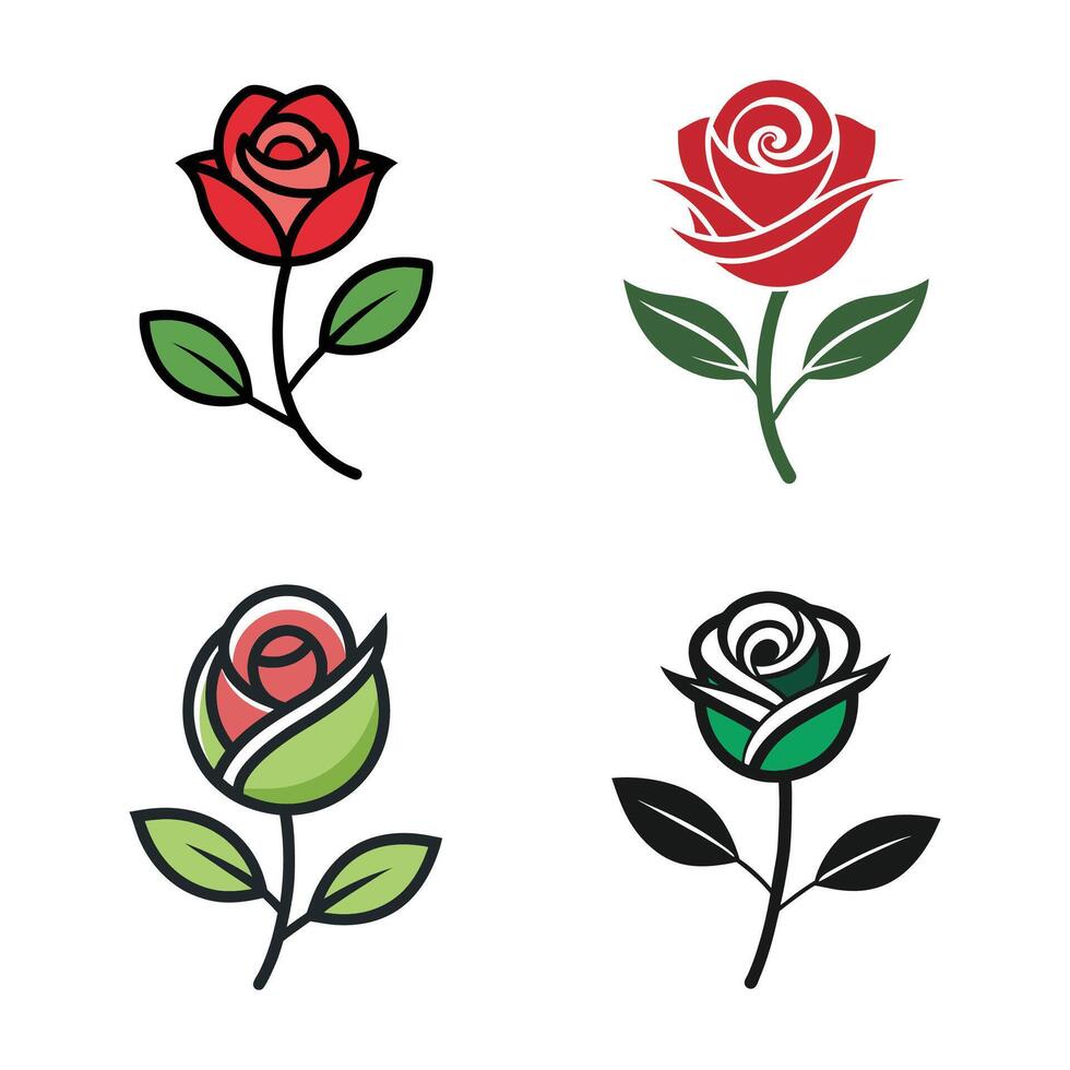 set of roses illustration, set of roses, set of red roses vector