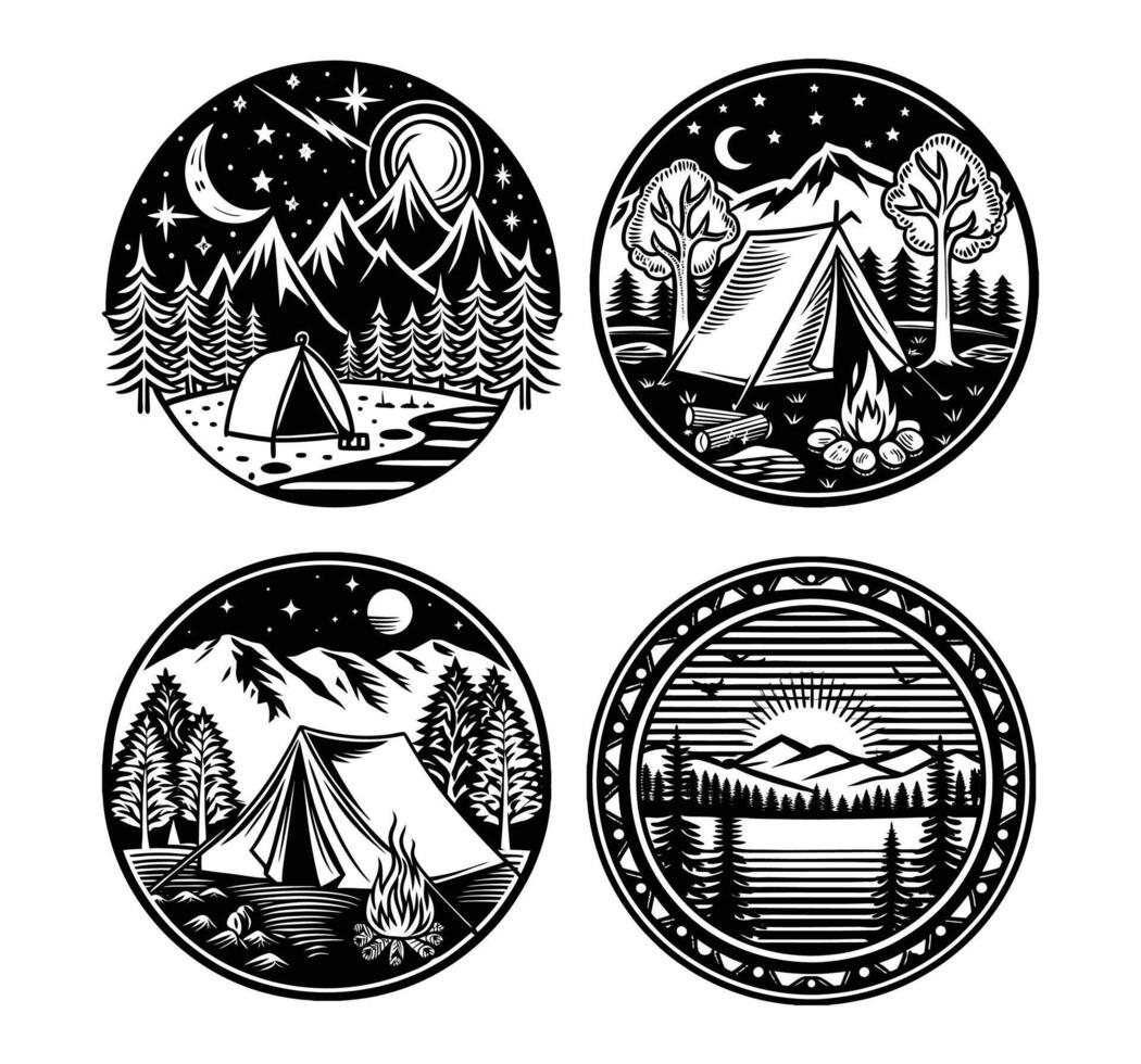 Collection of set campfire with burning wood vector